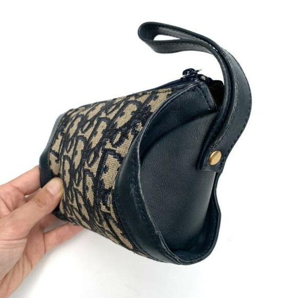 Dior Navy Trotter Print Canvas & Leather Saddle Shape Clutch Cosmetic Bag - Picture 8 of 8